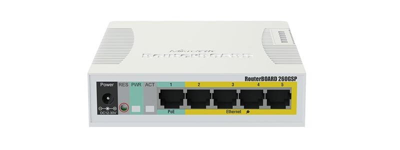 Mikrotik CSS106-1G-4P-1S (RB260GSP) | 5x Gigabit PoE out Ethernet Smart Switch, SFP cage, plastic case, SwOS Mikrotik CSS106-1G-4P-1S (RB260GSP) | 5x Gigabit PoE out Ethernet Smart Switch, SFP cage, plastic case, SwOS